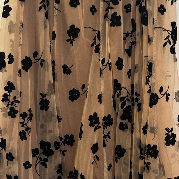 3D Posy Double-Layered Mesh Midi Skirt in Caramel - Picture 2 of 3